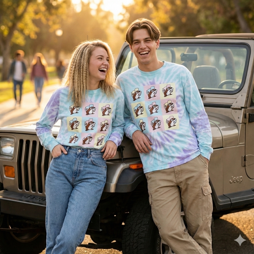 Buc-ee’s Tie Dye Long Sleeve T Shirt Men L Pastel Graphic Beaver Cotton Unisex - Picture 1 of 6
